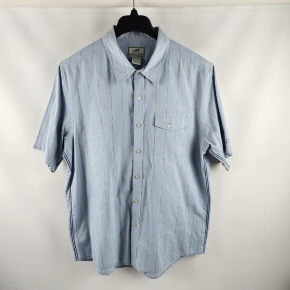 Horny Toad Toad & Co Shirt Mens Large Blue Stripe S/S Button Up - Picture 1 of 7